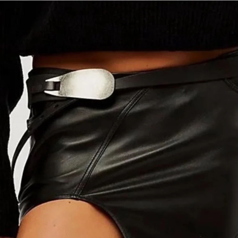 Free People Oyster Bay Hip Belt In Black & Silver Buff leather belt s/m